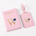 Pink PU leather passport holder and luggage tag set with golden letter W design - Pink Letter W