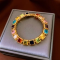 Bracelet ajustable doré élégant avec pierres en zircone cubique carrées de couleur arc-en-ciel - Style 83# Or Arc-en-ciel Carré Boîte