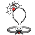 Detail of Halloween spider web headband and choker set with red rhinestones - 9# Mesh Red Gem Set