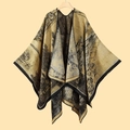 Detail of yellow and black knitted shawl featuring retro patterns and vintage oil painting style - 130x150cm / Jiangnan Water Town Yellow