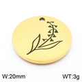 20mm stainless steel round necklace pendant with May lily of the valley flower engraving - Lily of the Valley-Gold (KLJ8057-Z)