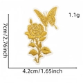 Detailed view of gold rose and butterfly embroidery patch with dimensions 7x4.2cm - Rose Butterfly Patch 4#