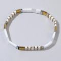 Modern TILA bead bracelet with white enamel and metallic gold and silver accents - White/Gold/Silver Gray (TL-B24051409B)