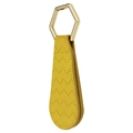 Yellow woven leather hat clip with a golden hexagonal carabiner for outdoor use - Long Woven Yellow