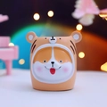 Cute Shiba Inu ceramic pen holder in tiger hat with warm lighting for desk decor - Lucky Dog Ornament (2021-6 Fortune Dog)