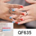 Close-up of QF635 gradient pink and blue waterproof nail art stickers on hand - Red Blue Gradient Mixed Color Simple Style (QF635)