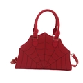 Chic red PU leather spider web embroidery handbag with detachable shoulder strap - Red