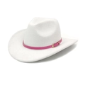 White felt cowboy hat with pink leather belt and gold buckle, stylish Western jazz style - M (56-58cm) / White