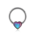 Anneau de septum 16G en acier inoxydable avec cœur en opale colorée vibrante - 1.2x8mm / Cœur (Opale Artificielle OP38)