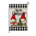 Christmas garden flag with festive gnomes and buffalo plaid border on wood texture background - 30*45cm / Wood Grain Gnomes (HYQ030-34)