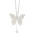 Macro detail of silver butterfly car pendant with sparkling iridescent crystals - AB Color