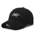 Black faux shearling baseball cap with HEART embroidery and warm fleece texture - Black