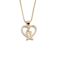 Golden heart necklace with mother-child silhouette pendant and sparkling crystals - Mother Child Silhouette Zircon Heart (CN001173)