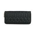 Classic black quilted long wallet for women with golden zipper and waterproof PU leather - Black
