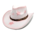 Pink gradient cowboy hat with star patterns and leopard print belt for men and women - M (56-58cm) / Pink White Gradient