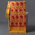 Châle jaune toucher cachemire avec broderies florales colorées et des franges - Jardin Brodé Au Printemps - Curcuma / 200cm