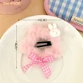 Pink plush star hair clip featuring a white bunny and checkered bow for girls - 2# Pink - Plush Star Rabbit Hair Clip
