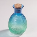 Peacock blue hammered glass sake carafe with gradient finish and natural cork stopper - Peacock Blue Sake Pot