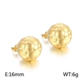 Boucles d'oreilles ballon de foot dorées 16mm de diamètre style sport en acier inoxydable - Or (KE109067-KFC)