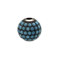 Macro close-up of a black metal bead micro-paved with turquoise stones for DIY jewelry - 6mm / Gunmetal Turquoise Zircon