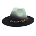 Dettaglio cappello fedora sfumato con cinturino leopardato e fibbia in metallo dorato - M (56-58cm) / Verde Menta + Nero