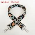 Detail of adjustable leopard print bag strap with silver metal hooks on white background - Light Green + Silver Hook
