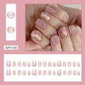 Rosa-weiße Gradienten-Press-on-Nägel mit Katzenaugeneffekt und Goldakzenten - MY138 Golden Pink Years (Kleber-Stil)