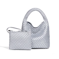 Handwoven silver metallic tote bag set featuring a matching small pouch for women - Silver