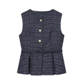 Chaleco de tweed azul marino con botones de rosa dorados y bajo de peplum fino - XS / Azul marino