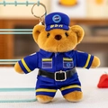 Adorable plush teddy bear keychain wearing a detailed blue rescue uniform with BSR cap - Keychain BSR Bear - Brown