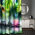 Detail of floral shower curtain featuring zen lotus, bamboo water and smooth pebbles - YS-51 Oriental Bamboo Lotus / 90*180CM Shower Curtain
