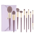 Set de 9 brochas de maquillaje moradas con cerdas sintéticas y estuche de piel - 9 Piezas Morado Con Bolsa