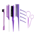 Detailed view of professional purple hair styling comb and brush set on white background - Purple 10-Piece Set