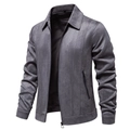 Detail of grey suede jacket featuring turn-down collar and zipped side pockets - 2XL / Gray
