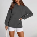 Sweat à capuche oversize femme en polaire gris foncé avec épaules tombantes et poche - Gris clair