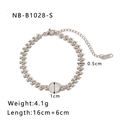 Dettagli del bracciale a cuore placcato oro 18k con madreperla bianca e misure tecniche - Stile Tondo Argento (NB-B1028-S)