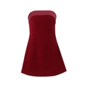 Elegante mini vestido palabra de honor de terciopelo rojo vino con ribete de satén para - Burdeos