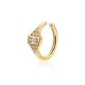 Dettaglio ravvicinato dell'orecchino a clip in oro 18k con zircone rettangolare centrale - Bianco Oro (Singolo)