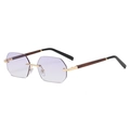 Gafas de sol octagonales sin montura con lentes degradadas moradas y patillas de madera - Dorado Degradado Púrpura