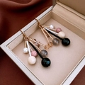 Vintage geometric drop earrings with colorful beads and agate tassels on a brown background - 19# Ear Hook - Gold - Tassel