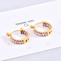 18K gold plated C-shaped hoop earrings featuring pink baguette-cut zircon stones - Gold Pink Zirconia