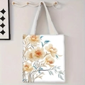 Detail of floral canvas tote bag showing artistic orange flower print and dual straps - Orange and Yellow Flowers (jiayingstd86)
