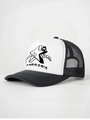 Dettaglio del retro in rete nera traspirante e cinturino regolabile sul cappello trucker - Regolabile / Nero e Bianco