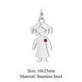 Anhänger Cartoon-Mädchen aus Edelstahl in Silber mit rotem Edelstein, Größe 10x23mm - Mädchen mit Rotem Strass Anhänger (Pendant Only) (JA429--1-2)