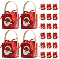 Lot de boîtes cadeaux de Noël rouges avec motif Père Noël, rubans et poignées en bois - Fenêtre de Père Noël Rouge
