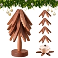 Set di sottopentola in legno di noce scuro a forma di albero di Natale decorativo - Colore Noce (4 Strati/Marrone Scuro)