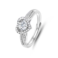 Macro detail of S925 silver adjustable ring featuring heart-shaped moissanite setting - Fdjz-028-0.5ct Moissanite (d Color) / Adjustable Open
