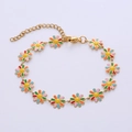 Bohemian gold chain bracelet featuring colorful enamel daisy pendants with adjustable link - Gold Multicolor Flowers 2