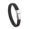 Bracciale da uomo in pelle nera intrecciata con chiusura magnetica in metallo argento - Chiusura Argento + Pelle Marrone