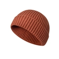 Winter rib-knit short beanie cap in reddish brown color with folded cuff design - One Size / Caramel